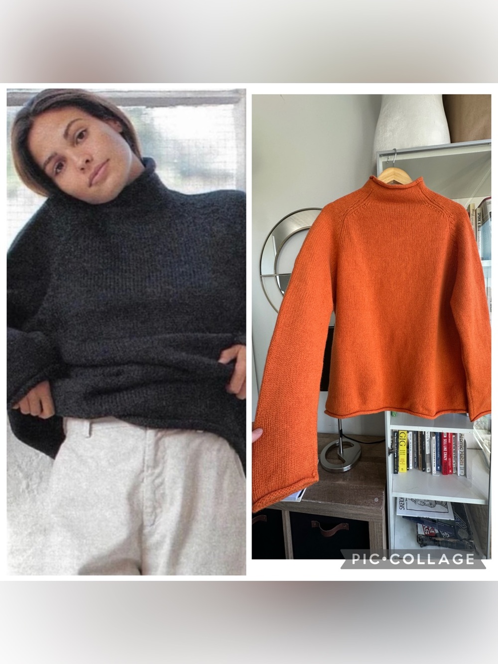 Vintage J.Crew wool rollneck roll neck sweater orange L
